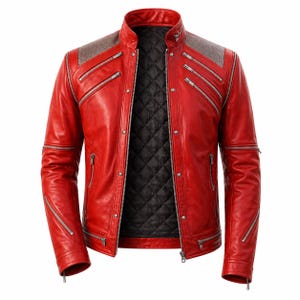 Ultimative Michael Jackson Beat It Jacke Rote Leder Bikerjacke Herren Rockstar Style Kostüm 80er Jahre Inspiriert Streetwear Geschenk für Ihn