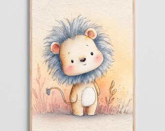 Jungle Nursery Wall Art Set Of 1, Lion Printable, Baby Animal Nursery Decor, Safari Animal Prints, Kids Room Wall Art (DIGITAL DOWNLOAD)