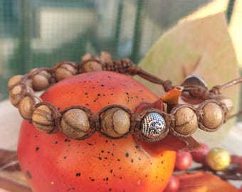 Agarwood Shamballa Bracelet Handmade – Natural Wood Beads, Adjustable Boho Unisex Jewelry
