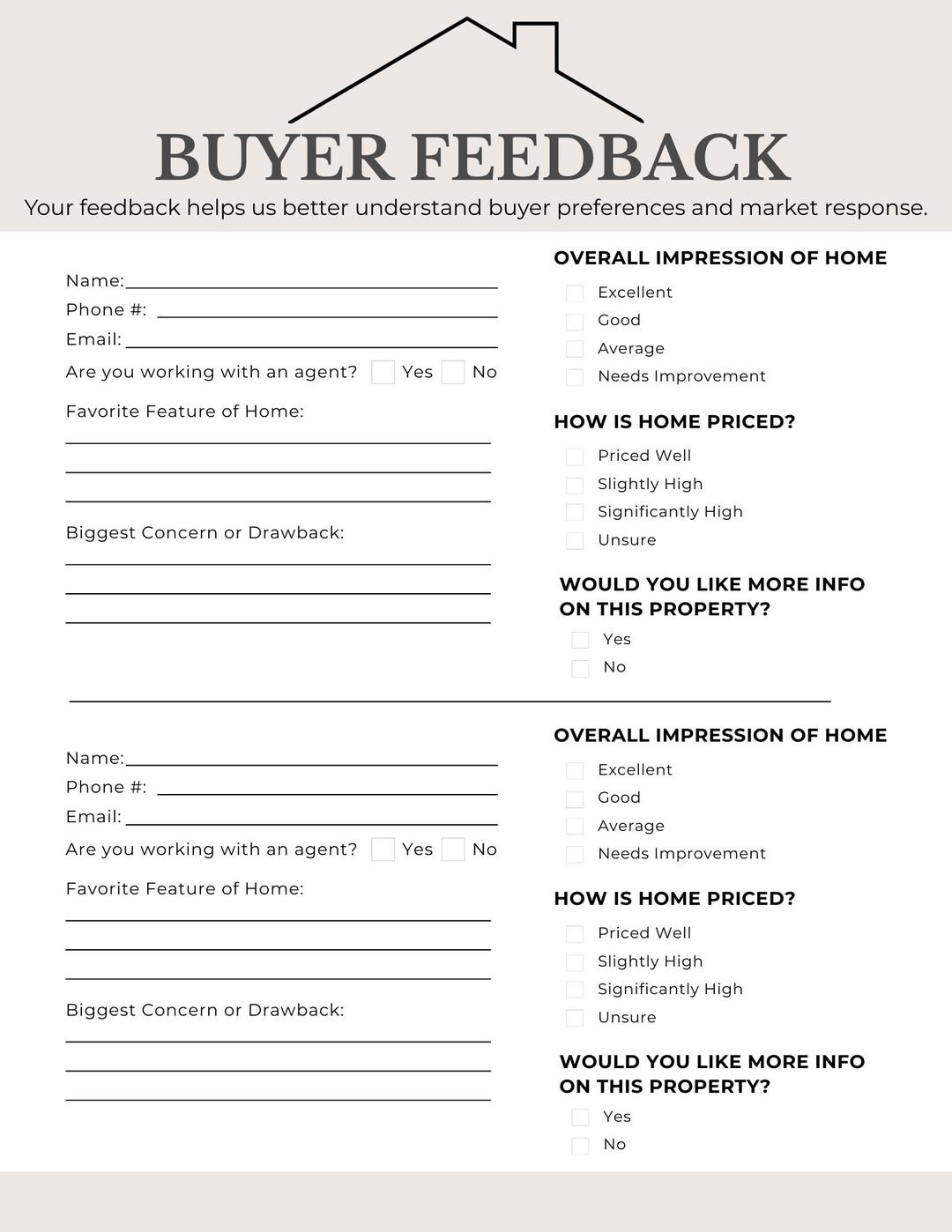 Open House Feedback Form Template | Realtor Open House Buyer Feedback ...