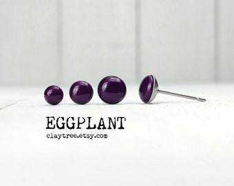 Oorknopjes AUBERGINE - Donkerpaarse oorstekers - Hypoallergeen - Chirurgisch stalen oorstekers - Kleine stekers - 4 mm 5 mm 6 mm cirkel - polymeerklei