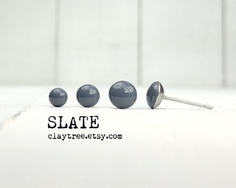 LEISTEEN oorbellen - grijs - grijs - eenvoudige stekers - roestvrij staal - kleine oorbellen - polymeerklei - 4 mm 5 mm 6 mm cirkel - minimalistisch