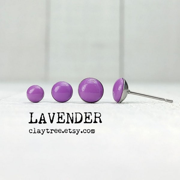 LAVENDER Stud Earrings - Hypoallergenic Post - Surgical Steel Studs - Tiny Light Purple Earrings - Everyday Earrings - 4mm 5mm 6mm Circle