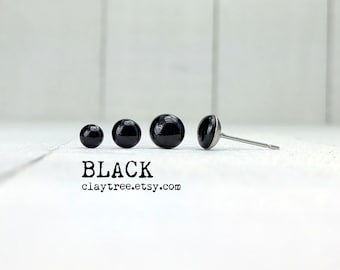 BLACK Stud Earrings - Simple Studs - Hypoallergenic - Surgical Steel - Tiny Post Earrings - Polymer Clay - 4mm 5mm 6mm Circle - Minimalist