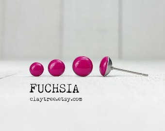 FUCHSIA-oorknopjes - roze - eenvoudige stekers - hypoallergeen - chirurgisch staal - kleine oorbellen - 4 mm 5 mm 6 mm cirkel - polymeerklei