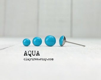 AQUA-stekers - groenblauw / turkoois - hypoallergeen - chirurgisch staal - kleine oorbellen - 4 mm 5 mm 6 mm cirkel - polymeerklei