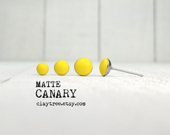 Mat kanariegele oorknopjes - eenvoudige stekers - hypoallergeen - chirurgisch stalen stekers - kleine oorbellen - 4 mm 5 mm 6 mm cirkel