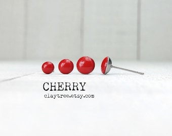 CHERRY-oorknopjes - rood - eenvoudige stekers - hypoallergeen - chirurgisch staal - kleine rode oorbellen - 4 mm 5 mm 6 mm cirkel - polymeerklei