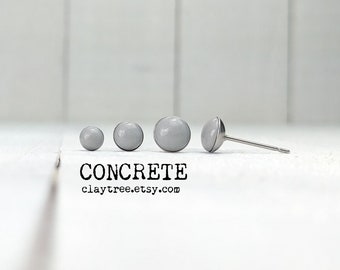 Betonnen grijze oorknopjes - grijze oorstekers - eenvoudig - modern - hypoallergeen - postoorbellen van chirurgisch staal - 4 mm 5 mm 6 mm cirkel