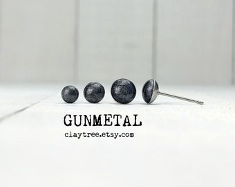 GUNMETAL Stud Earrings - Tiny Studs - Simple Hypoallergenic Post Earrings - Surgical Steel - Polymer Clay Earrings - 4mm 5mm 6mm Circle