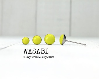 WASABI-oorknopjes - heldere stekers - hypoallergeen - chirurgisch roestvrij staal - kleine limoenoorbellen - 4 mm 5 mm 6 mm cirkel - polymeerklei