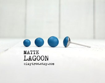 Matte LAGOON-oorknopjes - blauwe stekers - hypoallergeen - roestvrijstalen kleine oorbellen - polymeerklei - 4 mm 5 mm 6 mm cirkel - uniseks