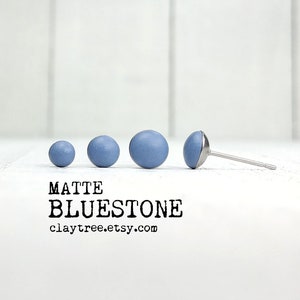 Matte BLUESTONE Stud Earrings - Blue / Gray Studs - Hypoallergenic - Stainless Steel Small Post Earrings - Polymer Clay - 4mm 5mm 6mm Circle