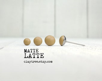 Matte LATTE Post Earrings - Brown / Tan Earrings - Hypoallergenic - Surgical Stainless Steel - Tiny Stud Earrings - 4mm 5mm 6mm - Minimalist