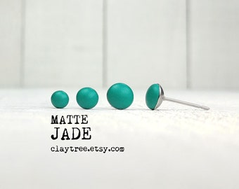 Matte JADE Green Studs - Hypoallergenic - Stainless Steel Studs - Tiny Post Earrings - 4mm 5mm 6mm Circle - Minimalist - Bright Earrings