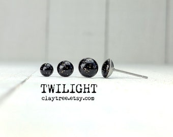 TWILIGHT Stud Earrings - Galaxy - Surgical Steel Studs - Hypoallergenic Post Earrings - Tiny Earrings - 4mm 5mm 6mm Circle - Polymer Clay