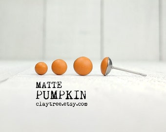 Matte PUMPOEN-oorknopjes - oranje stekers - hypoallergeen - roestvrijstalen oorbellen - kleine schattige oorbellen - matte oorbellen