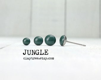 JUNGLE-oorknopjes - groen/grijs - eenvoudige stekers - hypoallergeen - chirurgisch staal - kleine oorbellen - 4 mm 5 mm 6 mm cirkel - polymeerklei