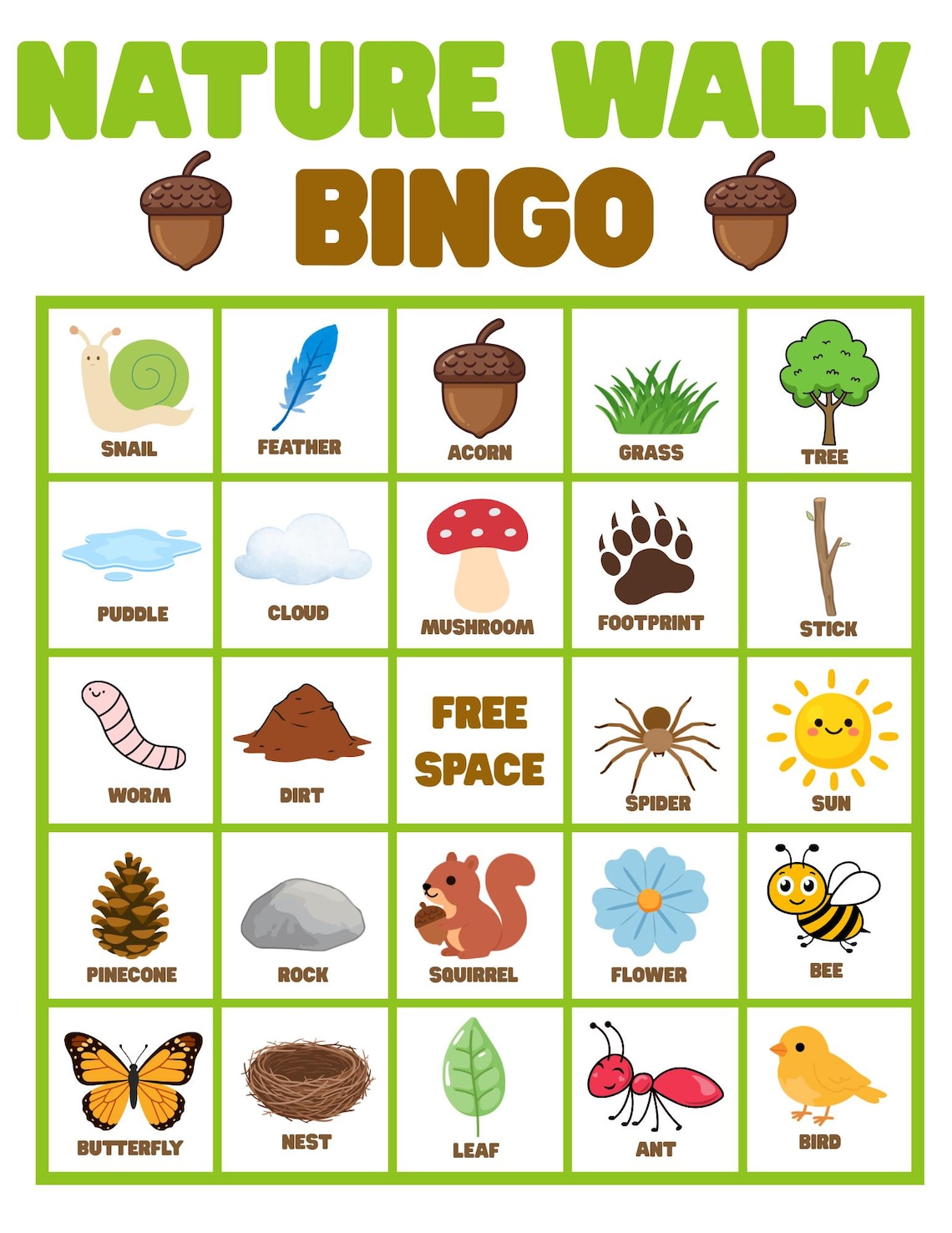 Nature Walk Bingo Cards | Outdoor Scavenger Hunt Game (printable) - Etsy