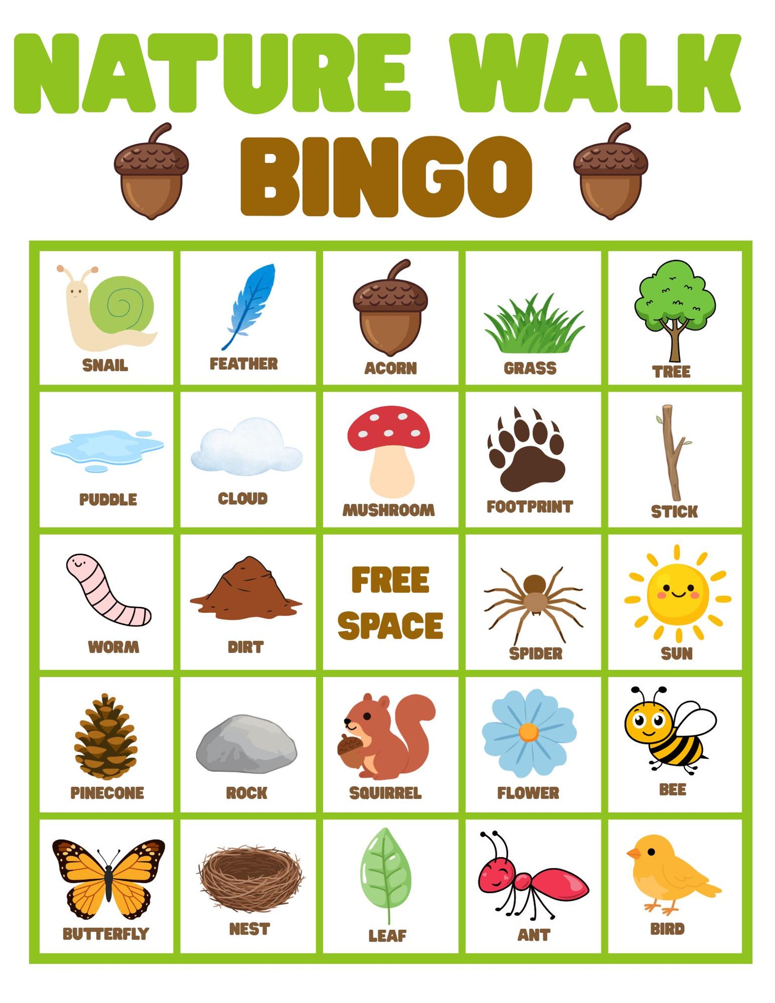 Nature Walk Bingo Cards | Outdoor Scavenger Hunt Game (printable) - Etsy
