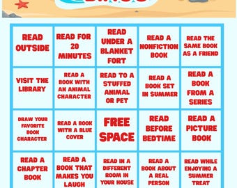 Bingo del reto de lectura de verano / Tarjeta de bingo de lectura imprimible / Actividad de aprendizaje de verano / Registro de lectura para niños /