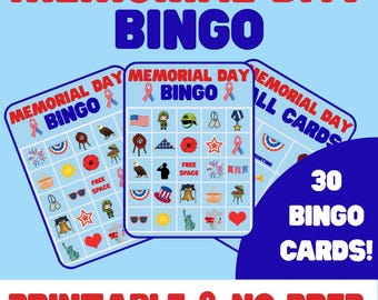 Bingo del Día de los Caídos / 30 tarjetas imprimibles únicas