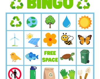 Juego de Bingo del Día de la Tierra: 30 tarjetas únicas, actividad imprimible (descarga instantánea)