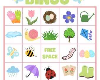 Juego de Bingo de Primavera: 30 tarjetas únicas, actividad imprimible para fiestas (descarga instantánea)