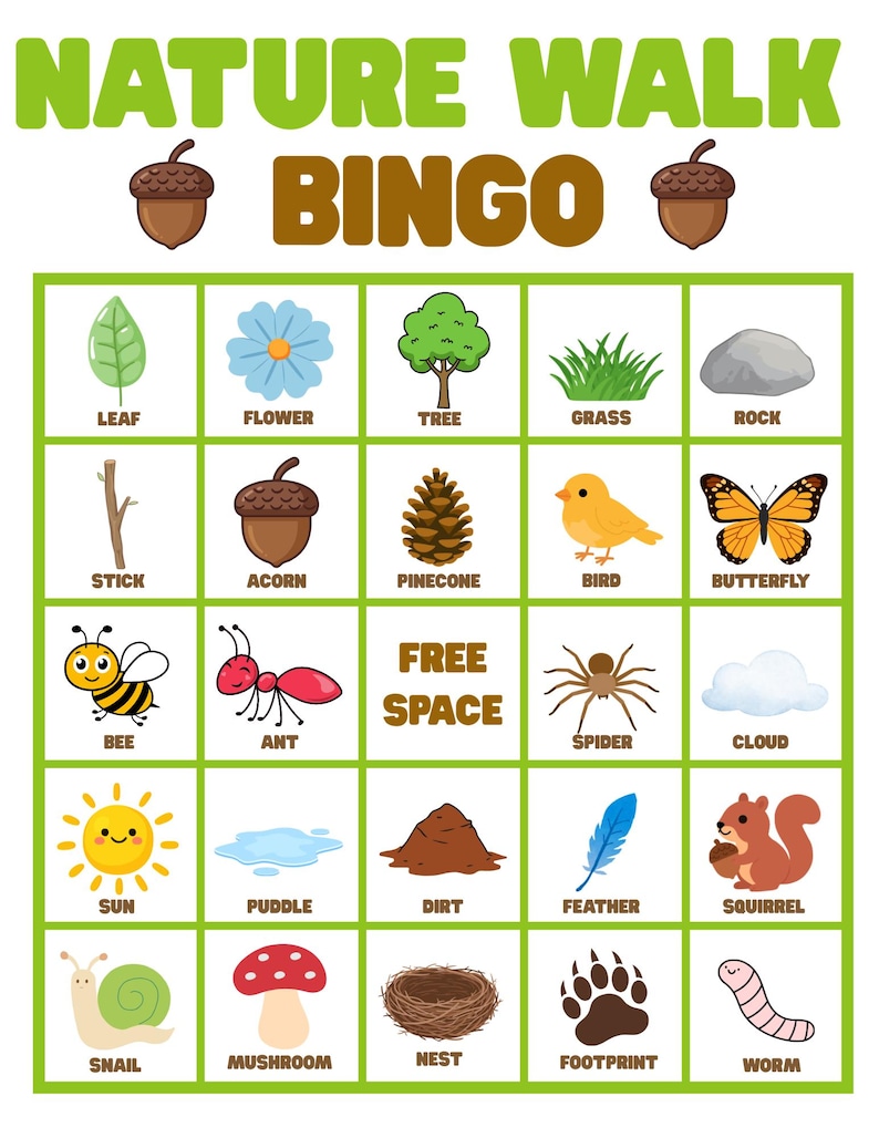 Nature Walk Bingo Cards | Outdoor Scavenger Hunt Game (printable) - Etsy