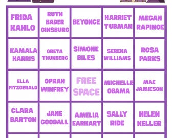 Juego de bingo del Mes de la Historia de la Mujer: 30 tarjetas únicas (juego imprimible para fiestas de marzo)