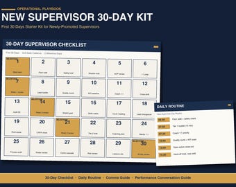 New Supervisor Checklist and 30 Day Plan | First Time Manager Template Kit | Daily Routine, 1:1 Tracker | Manufacturing Team Lead Guide