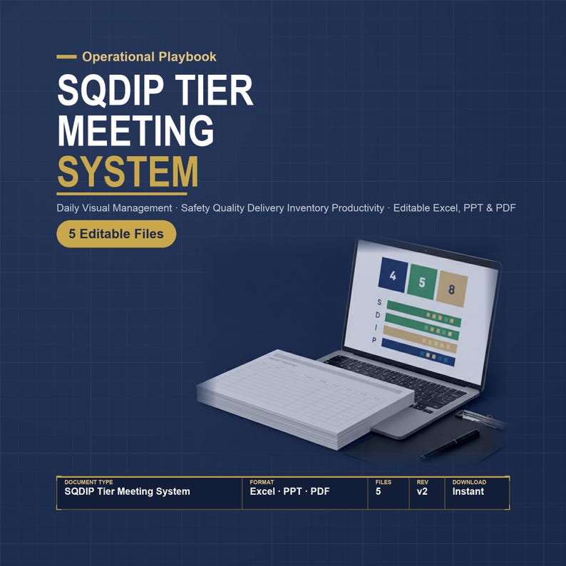 Daily Visual Management Board Excel Template | SQDIP Board, Tier Meeting Agenda, KPI Tracker | Lean Manufacturing Daily Management System image 1
