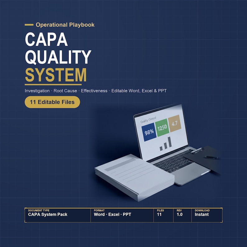 CAPA Template Excel Tracker | Corrective Action Form, Root Cause Analysis, 5 Why and Fishbone | Medical Device ISO 13485 FDA 21 cfr 820 image 1