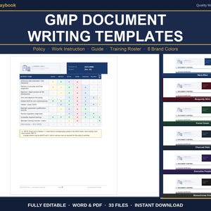 GMP Document Templates Word | Policy, Work Instruction and SOP Writing Templates | Training Roster | Fda 21 cfr 820 Iso 13485 | 6 Colors image 1