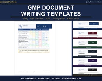 GMP Document Templates Word | Policy, Work Instruction and SOP Writing Templates | Training Roster | Fda 21 cfr 820 Iso 13485 | 6 Colors