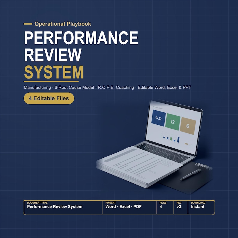 Employee Performance Review Template Excel | Employee Evaluation Form with Root Cause Model | Manufacturing Appraisal Kit, Training Deck image 1