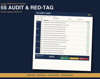 5S Audit Checklist Excel Template | 5S Checklist for Manufacturing with Scoring and Red Tag Log | Lean 5S Audit Template | Google Sheets
