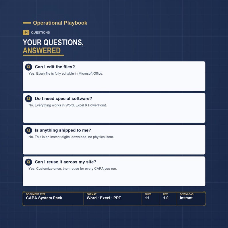 CAPA Template Excel Tracker | Corrective Action Form, Root Cause Analysis, 5 Why and Fishbone | Medical Device ISO 13485 FDA 21 cfr 820 image 14