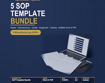Paquete de plantillas SOP / 5 plantillas de procedimientos operativos estándar para fabricación / Word editable, marca blanca / Instrucciones de trabajo ISO 13485