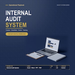 Internal Audit System Template | ISO 9001 Audit Program Tracker, Checklist Builder, Audit Plan, Report Forms & Training Deck