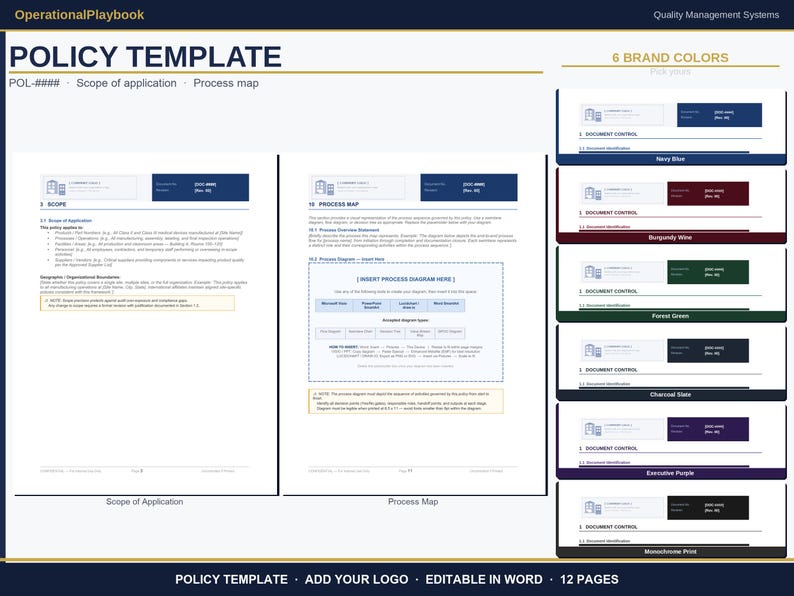 GMP Document Templates Word | Policy, Work Instruction and SOP Writing Templates | Training Roster | Fda 21 cfr 820 Iso 13485 | 6 Colors image 6
