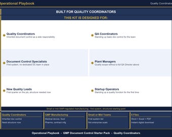 Document Control Template Pack | GMP Policy, SOP Template, Revision Log and Approval Workflow | Quality Document Register Excel