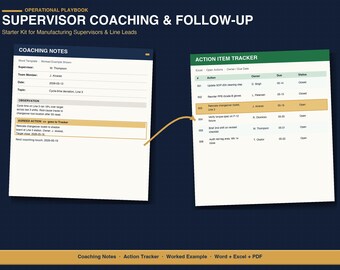 Employee Coaching Form and Follow Up Tracker | Coaching Notes Template for Supervisors | Manufacturing Coaching Log Excel Template