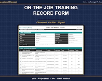 On the Job Training Record Template | OJT Training Record Form | Trainer Sign Off & Competency | Excel, Google Sheets and Printable PDF