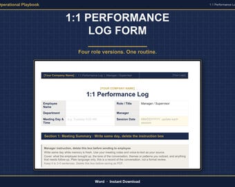 One on One Meeting Template | 1:1 Performance Log for Manufacturing | 4 Role Versions | Ratings, Risk Log & Action Items | Editable Word