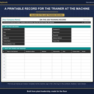 Operator Training & Qualification Record System | 5 Manufacturing Roles | OJT Checklist | Training Matrix | Excel + Google Sheets image 9