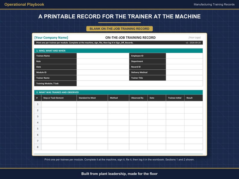 Operator Training & Qualification Record System | 5 Manufacturing Roles | OJT Checklist | Training Matrix | Excel + Google Sheets image 9