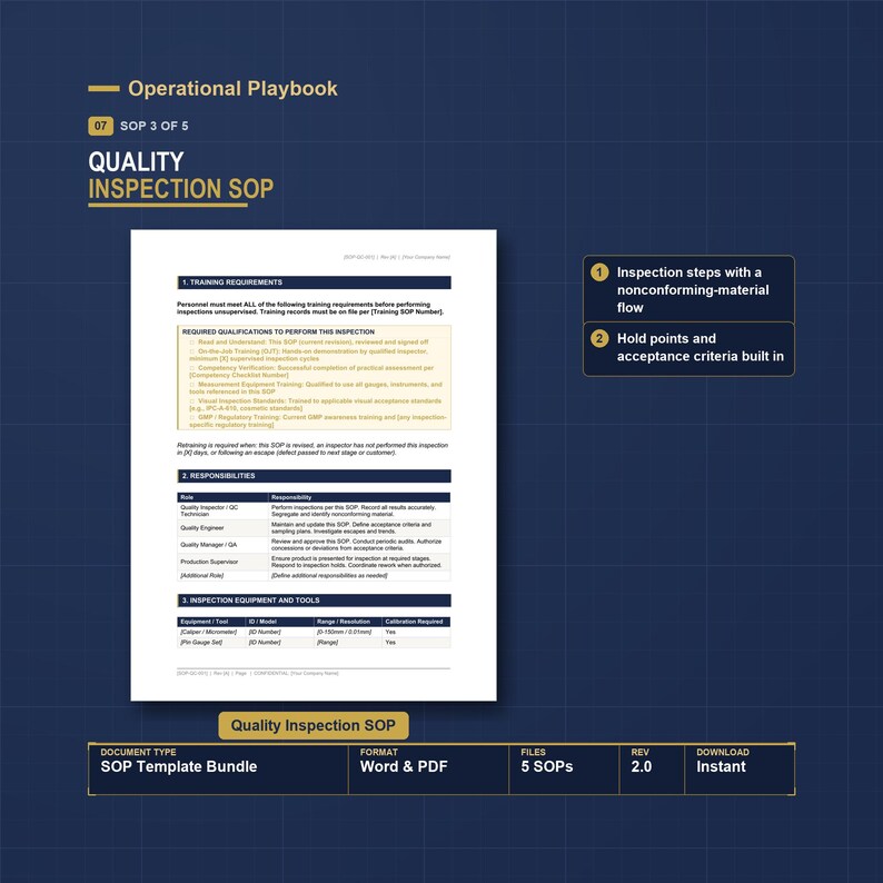 SOP-sjabloonbundel | 5 standaardwerkproceduresjablonen voor de productie | Bewerkbaar Word, wit label | ISO 13485-werkinstructies afbeelding 7