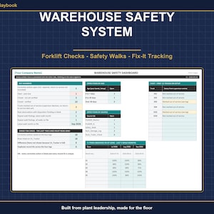 Warehouse Safety Inspection System | Forklift Pre Shift Checklist, Safety Walk, Rack Damage Log, Corrective Action Tracker | Excel Sheets image 1