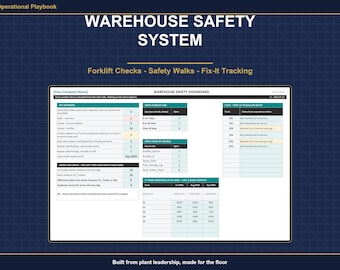 Warehouse Safety Inspection System | Forklift Pre Shift Checklist, Safety Walk, Rack Damage Log, Corrective Action Tracker | Excel Sheets